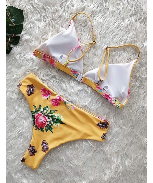 Women Sexy Paded Push-Up Two Piece Bikini Sets Leopard Print Bathing Suit Swimsuits - Yellow - C418S0A40QA $20.32-Sets