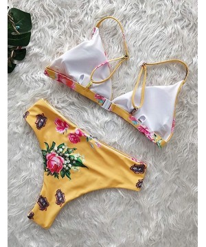 Women Sexy Paded Push-Up Two Piece Bikini Sets Leopard Print Bathing Suit Swimsuits - Yellow - C418S0A40QA $20.32-Sets