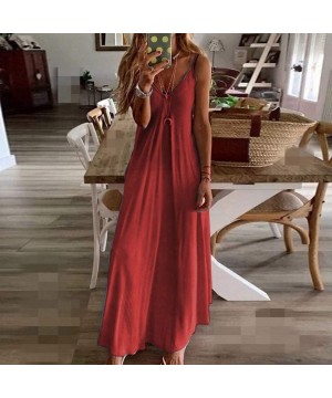 Women's Plus Size Sleeveless Dress V Neck Spaghetti Strap Boho Summer Casual Beach Tie Dye Long Maxi Dresses Red - C6199CSLXD...