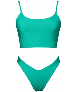 Women's Sexy Scoop Neck Shoulder Strap Bikini Sets High Cut Cheeky Two Piece Swimsuit - Green - CH1935TQN39 $20.26-Sets