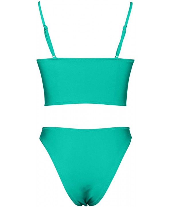 Women's Sexy Scoop Neck Shoulder Strap Bikini Sets High Cut Cheeky Two Piece Swimsuit - Green - CH1935TQN39 $20.26-Sets