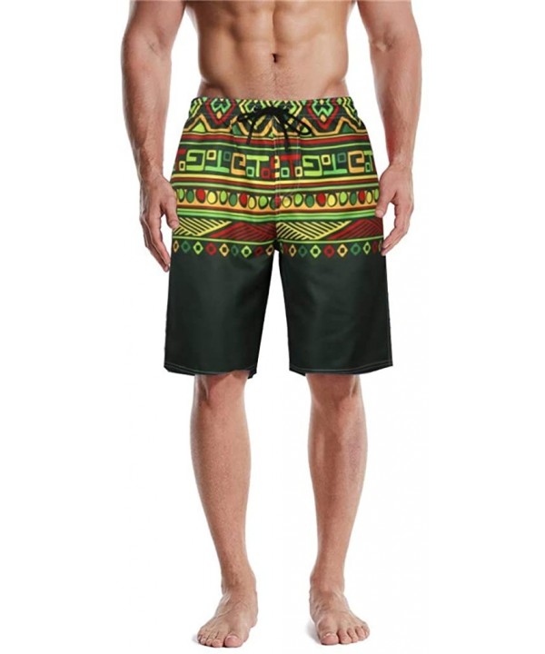 Retro Print Drawstring Swim Trunks with Pockets for Men Vintage Swim Trunks at The Knee Bathing Suit Board Shorts - Green - C...