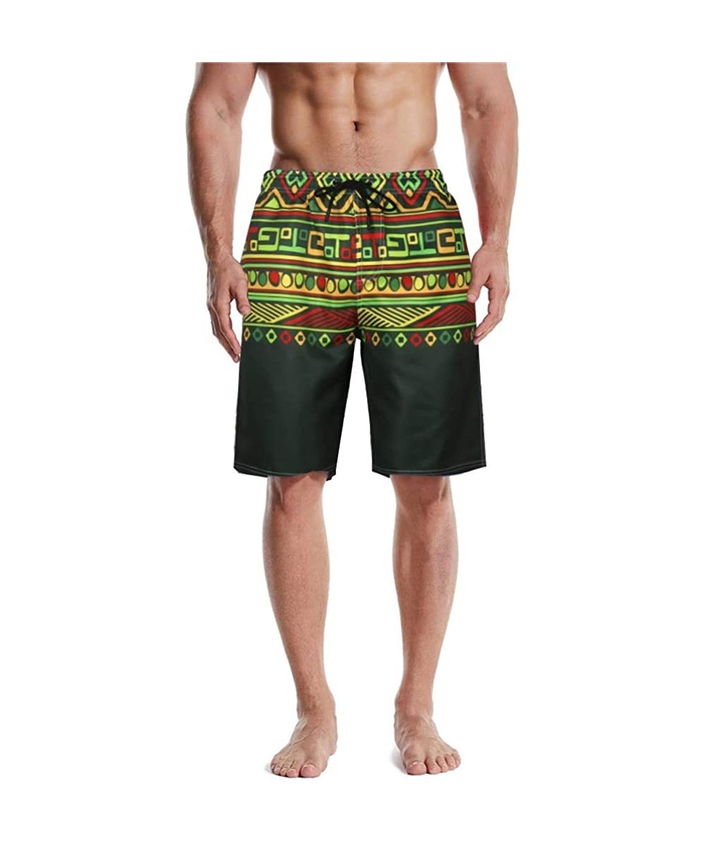 Retro Print Drawstring Swim Trunks with Pockets for Men Vintage Swim Trunks at The Knee Bathing Suit Board Shorts - Green - C...