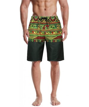 Retro Print Drawstring Swim Trunks with Pockets for Men Vintage Swim Trunks at The Knee Bathing Suit Board Shorts - Green - C...