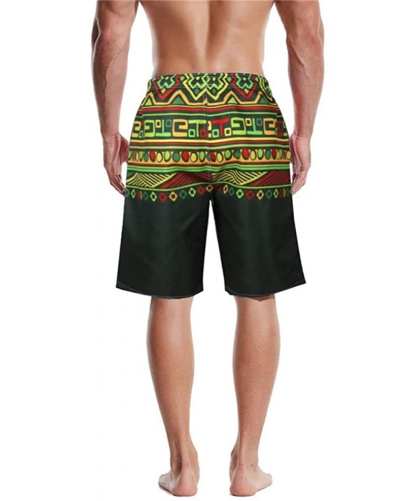 Retro Print Drawstring Swim Trunks with Pockets for Men Vintage Swim Trunks at The Knee Bathing Suit Board Shorts - Green - C...