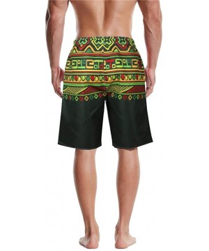 Retro Print Drawstring Swim Trunks with Pockets for Men Vintage Swim Trunks at The Knee Bathing Suit Board Shorts - Green - C...