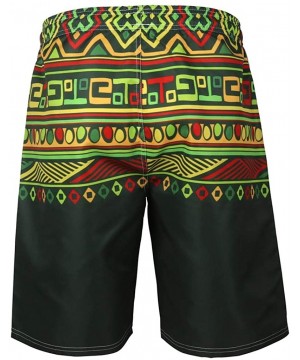 Retro Print Drawstring Swim Trunks with Pockets for Men Vintage Swim Trunks at The Knee Bathing Suit Board Shorts - Green - C...