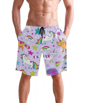 Men's Swim Trunks Musical Guitar Pattern Quick Dry Board Shorts with Drawstring and Pockets - Colorful Unicorn - CF18R397OYC ...