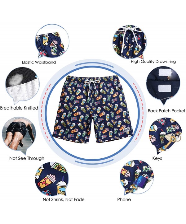 Mens Animal Emojy Prints Swimwear Quick Dry Swim Trunks with Mesh Lining-Pocket - 9 Icecream - CD18REX8M52 $19.66-Trunks