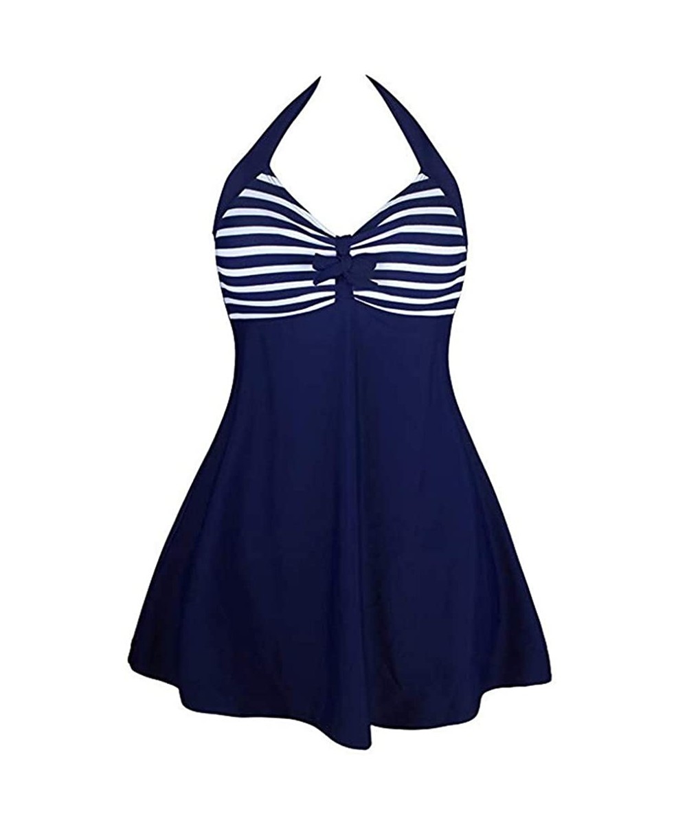 One Piece Swimsuits for Women Striped Slimming Monokini Floral Skirted Swimwear Bathing Suits Swimdress - Blue - CP18QH0WEH9 ...