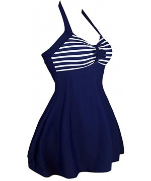 One Piece Swimsuits for Women Striped Slimming Monokini Floral Skirted Swimwear Bathing Suits Swimdress - Blue - CP18QH0WEH9 ...