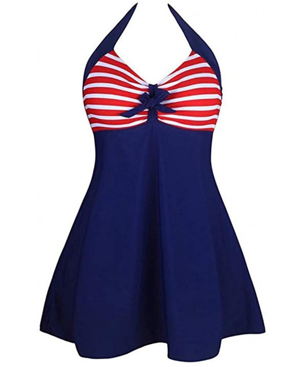 One Piece Swimsuits for Women Striped Slimming Monokini Floral Skirted Swimwear Bathing Suits Swimdress - Blue - CP18QH0WEH9 ...