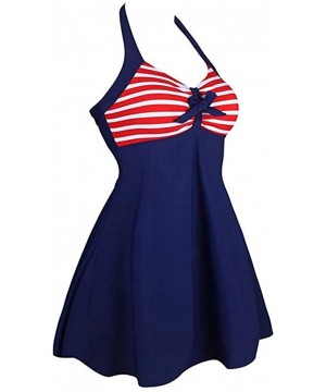 One Piece Swimsuits for Women Striped Slimming Monokini Floral Skirted Swimwear Bathing Suits Swimdress - Blue - CP18QH0WEH9 ...