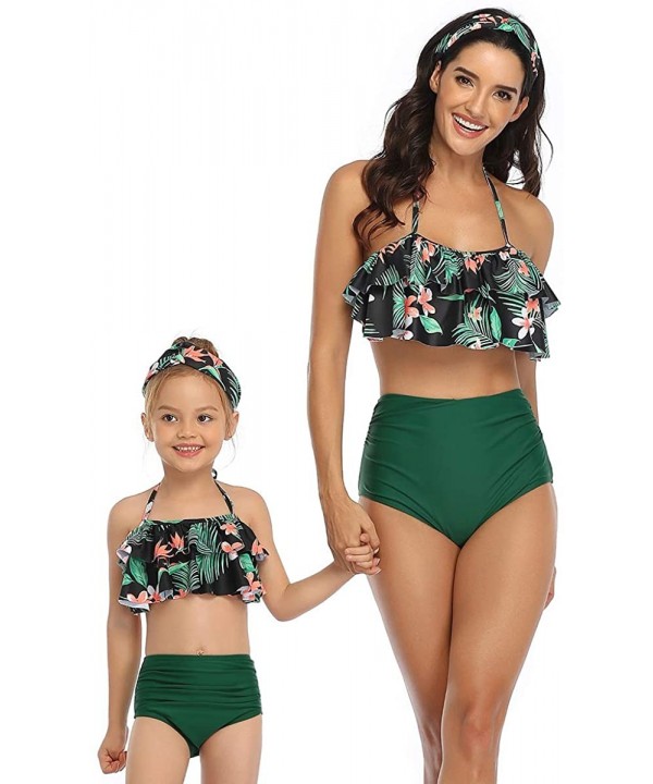 Family Matching Mom Girls Bathing Suit Mommy and Me Swimsuit Swimwear Bikini Set - Leafs - CC193RO8TS6 $17.84-Sets