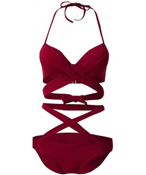 Women Sexy High Cut One Piece Swimsuit Funny Bathing Suit Monokini Swimwear - Wine - C5194UY0MTZ $15.19-Racing