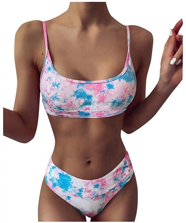 Women Two Piece Swimsuit Tie Dye Print High Waisted Bathing Suit Bikini Swimwear Summer Swimsuits for Women Pink - CX190WY3C3...