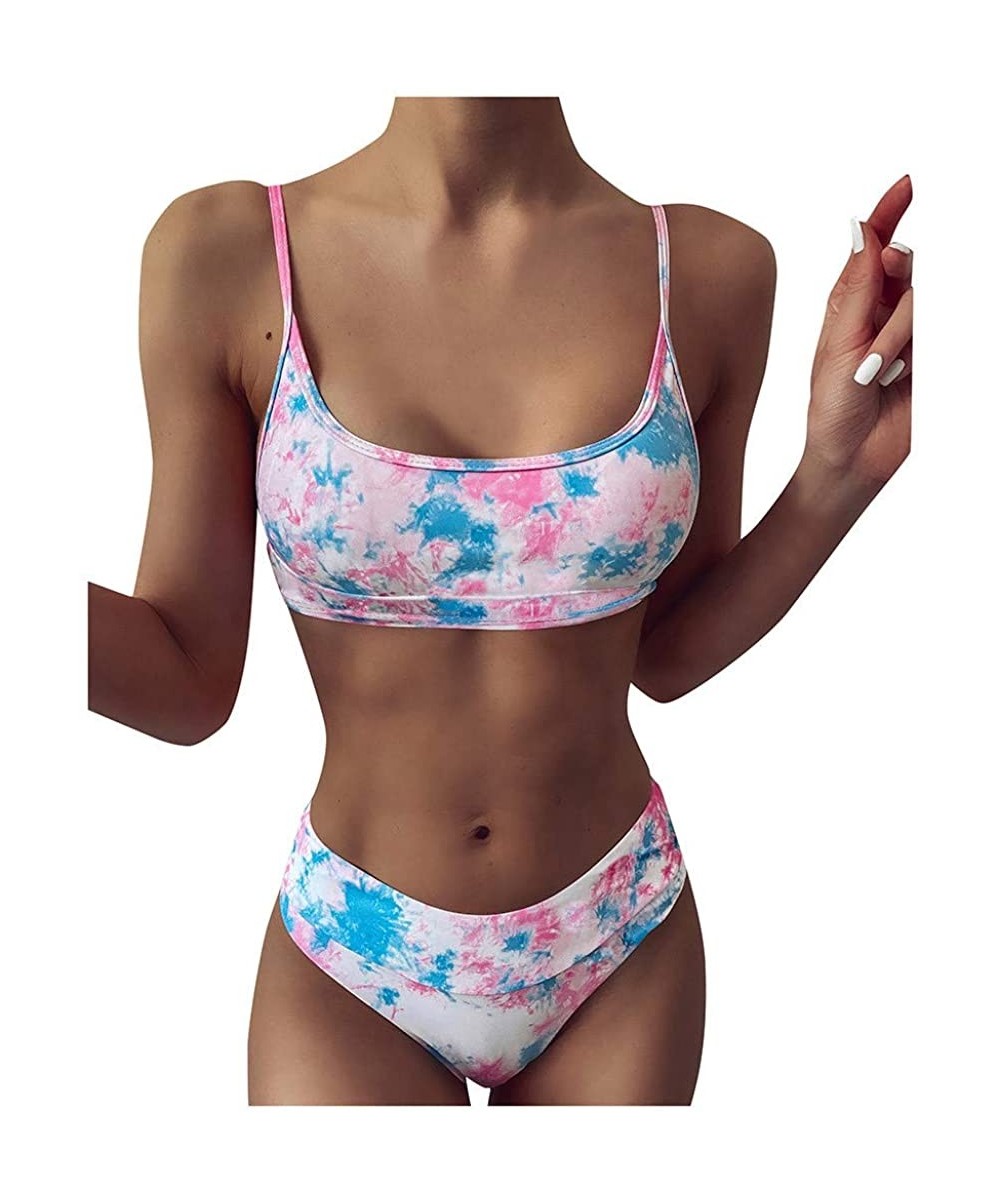 Women Two Piece Swimsuit Tie Dye Print High Waisted Bathing Suit Bikini Swimwear Summer Swimsuits for Women Pink - CX190WY3C3...