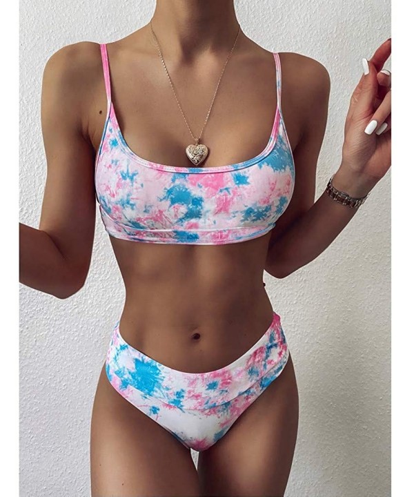 Women Two Piece Swimsuit Tie Dye Print High Waisted Bathing Suit Bikini Swimwear Summer Swimsuits for Women Pink - CX190WY3C3...