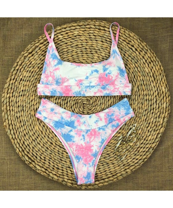 Women Two Piece Swimsuit Tie Dye Print High Waisted Bathing Suit Bikini Swimwear Summer Swimsuits for Women Pink - CX190WY3C3...