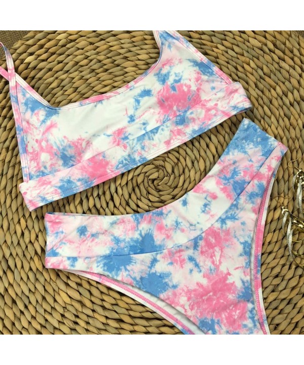 Women Two Piece Swimsuit Tie Dye Print High Waisted Bathing Suit Bikini Swimwear Summer Swimsuits for Women Pink - CX190WY3C3...