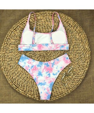 Women Two Piece Swimsuit Tie Dye Print High Waisted Bathing Suit Bikini Swimwear Summer Swimsuits for Women Pink - CX190WY3C3...