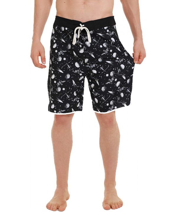 Mens Quick Dry Board Shorts No Mesh Lining- Water Resistant Stretch Swim Trunk with Pocket- 20% Spandex Surf Shorts - Black S...