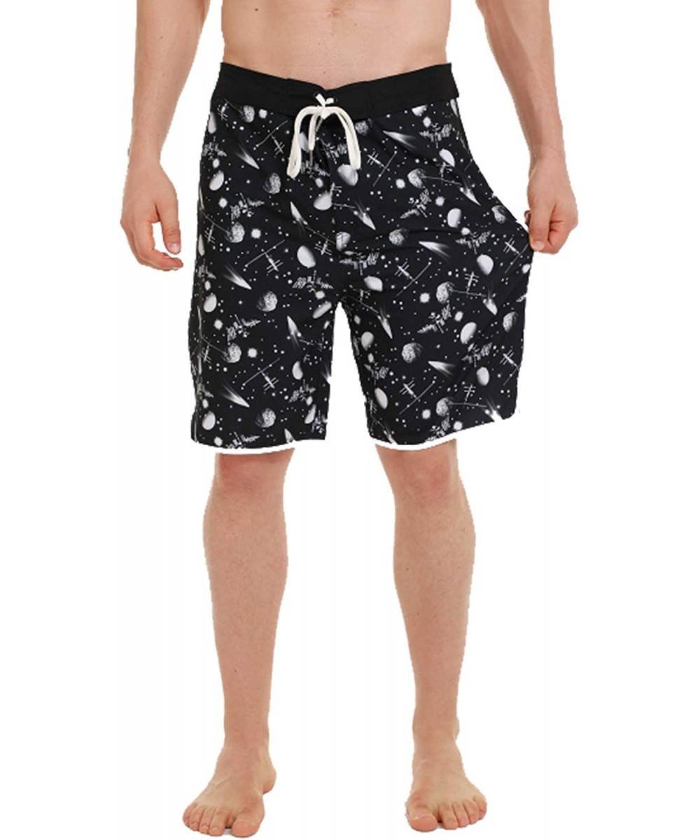 Mens Quick Dry Board Shorts No Mesh Lining- Water Resistant Stretch Swim Trunk with Pocket- 20% Spandex Surf Shorts - Black S...