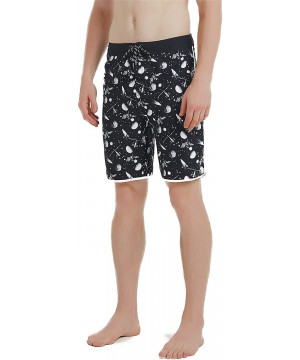 Mens Quick Dry Board Shorts No Mesh Lining- Water Resistant Stretch Swim Trunk with Pocket- 20% Spandex Surf Shorts - Black S...