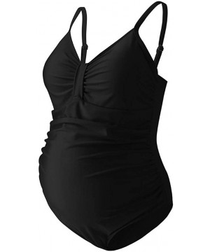 One Piece Maternity Swimsuits Padded Push Up Shirred Swimwear Vintage Beachwear - Black4 - C9196YZQ77D $16.56-Rash Guards