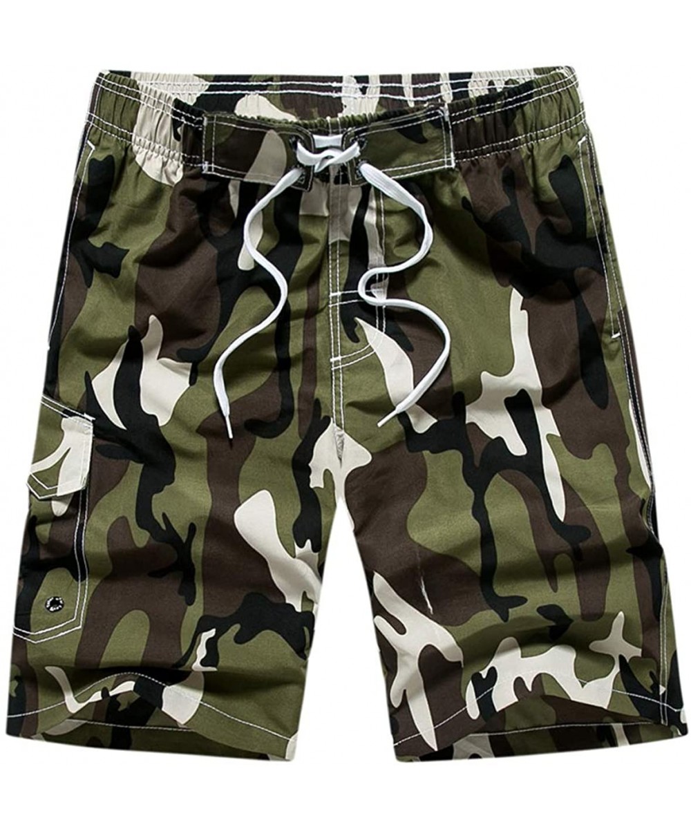 Mens Outdoor Camouflage Print Swim Trunks Beach Board Shorts - Army Green - CA18QMXTR65 $14.53-Board Shorts