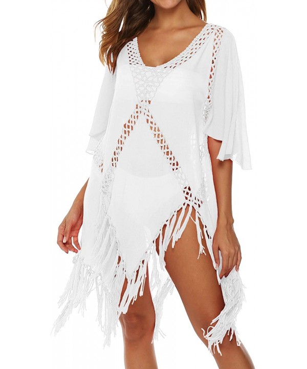 Beach Swimsuit Cover Ups for Women Tassel Bikini Beachwear Sheer Bathing Suit Coverups Plus Size - White - C81947RORI3 $23.02...