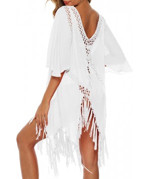 Beach Swimsuit Cover Ups for Women Tassel Bikini Beachwear Sheer Bathing Suit Coverups Plus Size - White - C81947RORI3 $23.02...