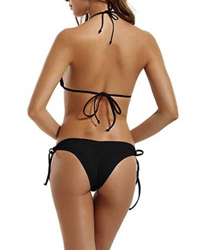 Women Girl Sexy Bikini Two-Piece Padded Push Up Low Waist Beachwear - Pink Flamingos on Blue Background - CI18REX4R5A $12.52-...