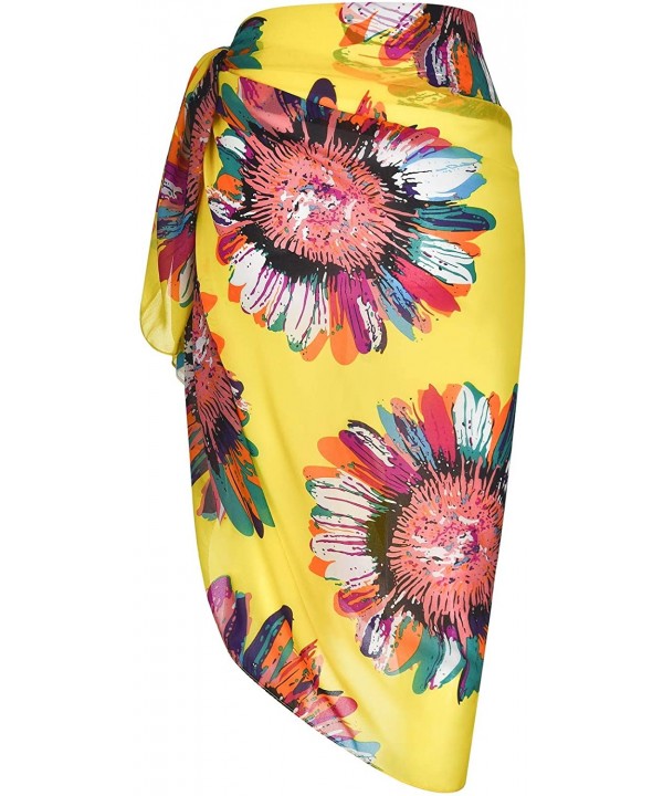 Women's Beach Cover Up Sarong Dress Pareo Wrap Chiffon - T Pattern-sunflowers Yellow - C718R9U72U8 $9.17-Cover-Ups