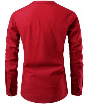 Fashion Tops for Men Solid Color Stand Collar Long Sleeve Shirt Slim Fit Blouse - Red - CJ18YKN0H0X $18.74-Rash Guards