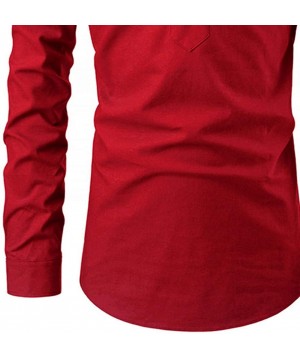 Fashion Tops for Men Solid Color Stand Collar Long Sleeve Shirt Slim Fit Blouse - Red - CJ18YKN0H0X $18.74-Rash Guards