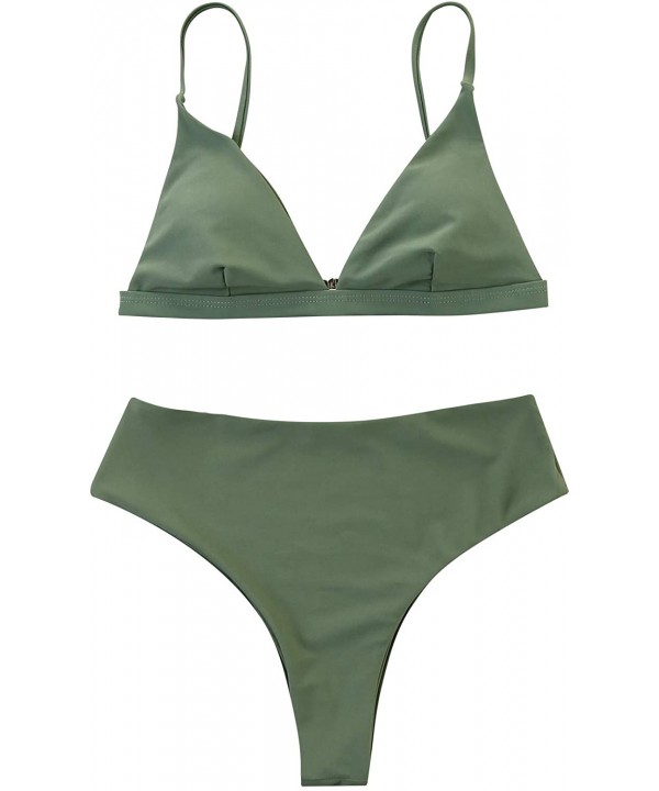 Women Stripe Printing Padded Push up 2 Piece Bikini Sets Swimsuits - Army Green-2 - C618QEIK5LR $23.27-Sets