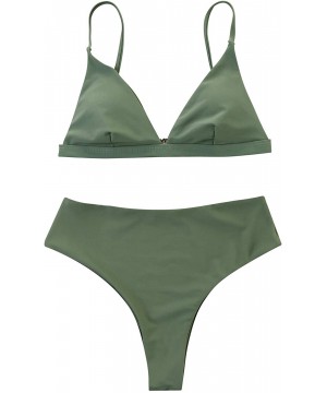 Women Stripe Printing Padded Push up 2 Piece Bikini Sets Swimsuits - Army Green-2 - C618QEIK5LR $23.27-Sets