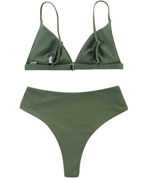 Women Stripe Printing Padded Push up 2 Piece Bikini Sets Swimsuits - Army Green-2 - C618QEIK5LR $23.27-Sets