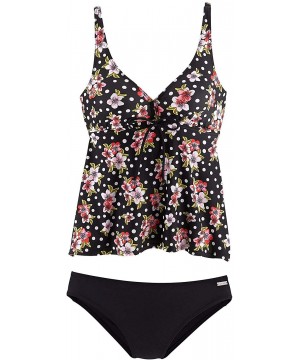 Women's Plunge Floral Tankini Bathing Suits Blouson Style Black XL - CT18NARYXUX $18.59-Tankinis