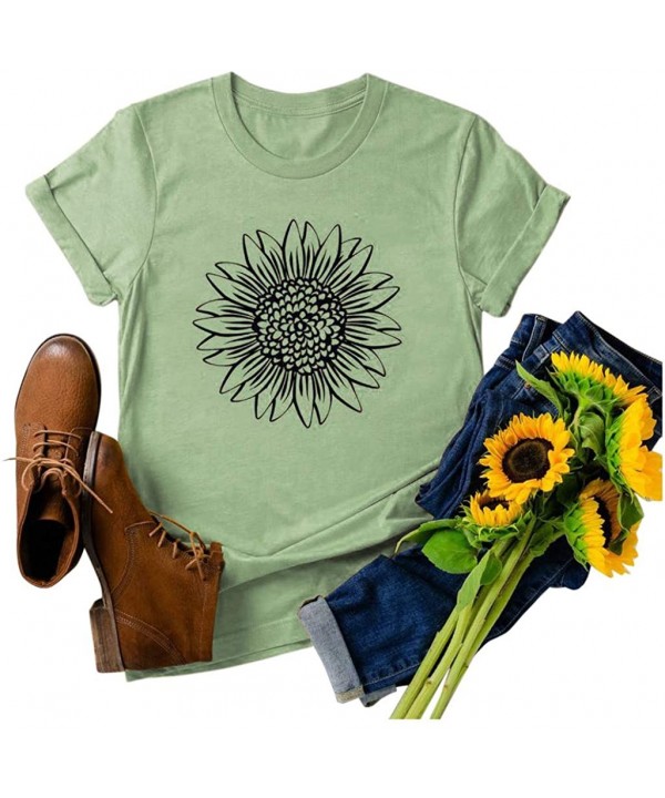 T Shirts for Women Plus Size-Womens Sunflower T Shirt Summer Letter Print Short Sleeve Loose Tops Inspirational Graphic Tees ...