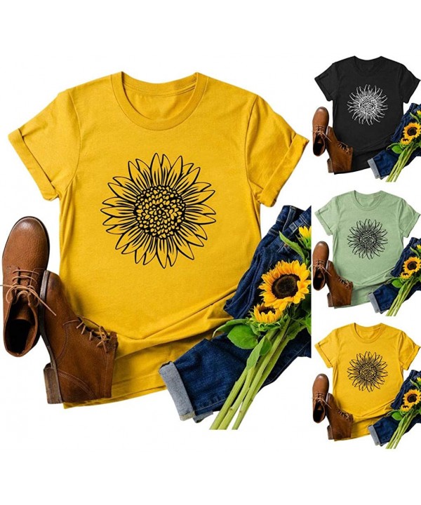 T Shirts for Women Plus Size-Womens Sunflower T Shirt Summer Letter Print Short Sleeve Loose Tops Inspirational Graphic Tees ...