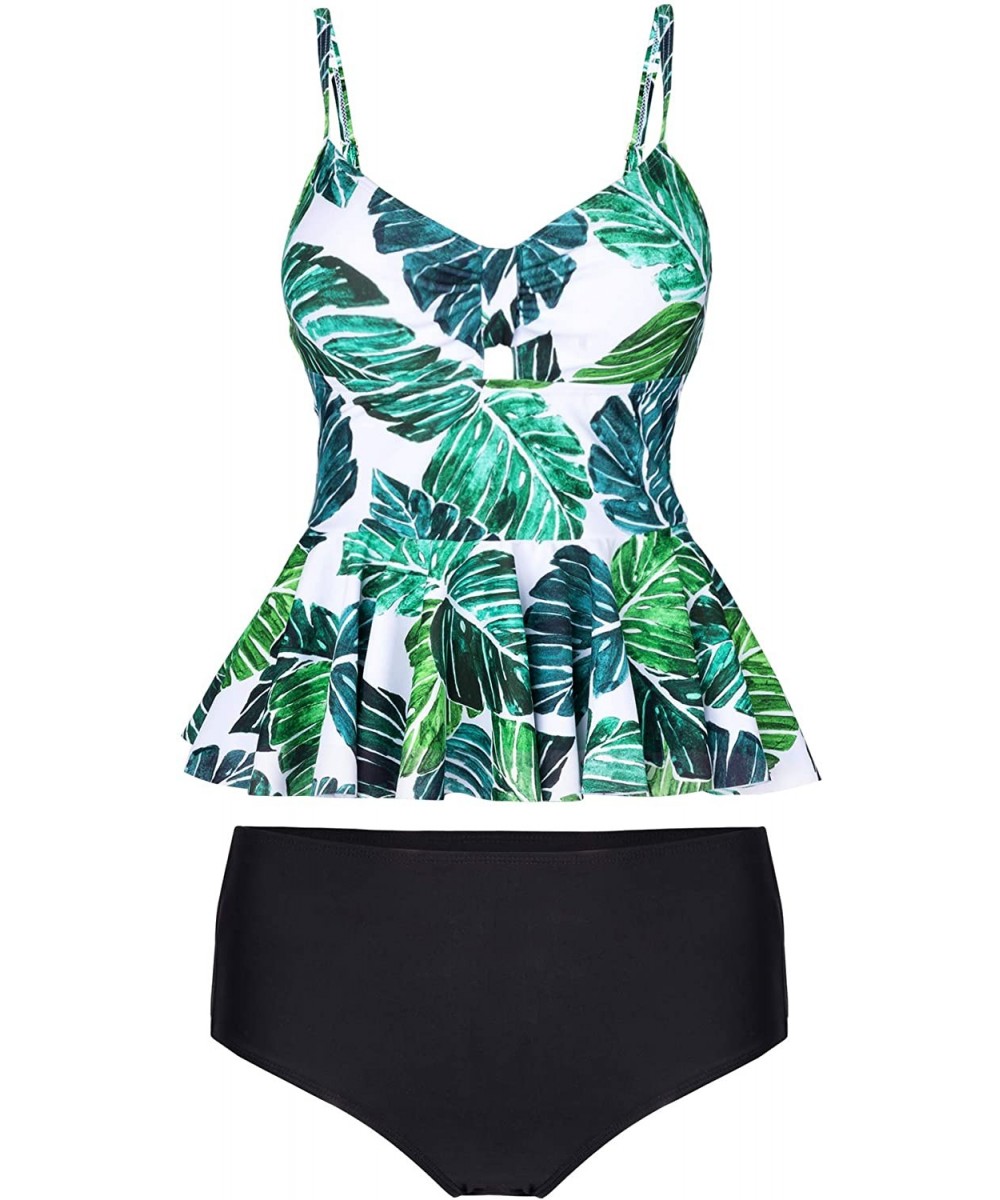 Wowen Swimsuit Two Piece Ruffle Tankini High Waisted Bathing Suit - Black - CL18YYTXET6 $23.00-Sets