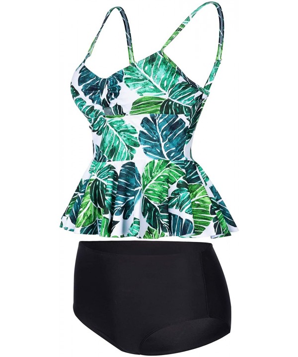 Wowen Swimsuit Two Piece Ruffle Tankini High Waisted Bathing Suit - Black - CL18YYTXET6 $23.00-Sets