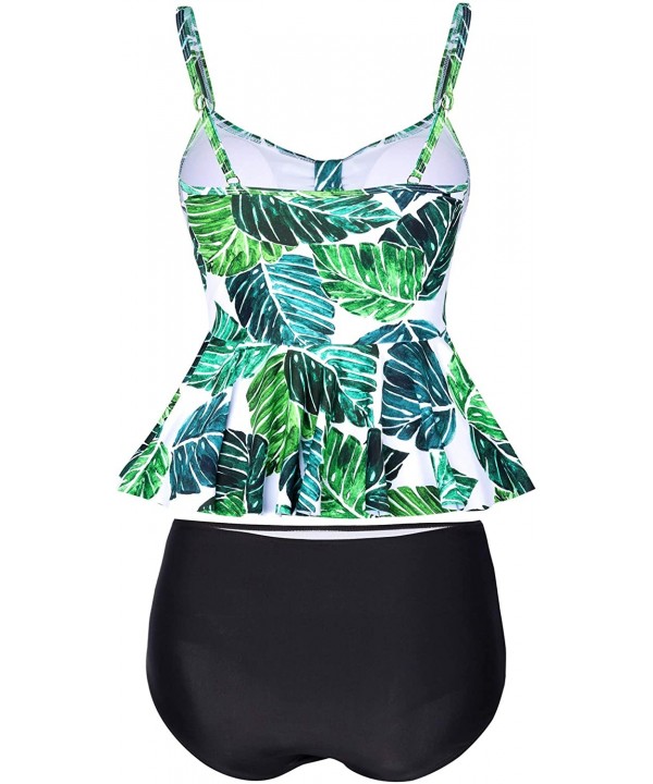 Wowen Swimsuit Two Piece Ruffle Tankini High Waisted Bathing Suit - Black - CL18YYTXET6 $23.00-Sets