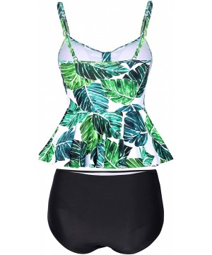 Wowen Swimsuit Two Piece Ruffle Tankini High Waisted Bathing Suit - Black - CL18YYTXET6 $23.00-Sets