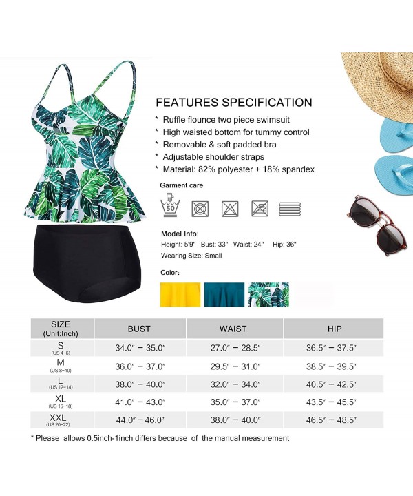 Wowen Swimsuit Two Piece Ruffle Tankini High Waisted Bathing Suit - Black - CL18YYTXET6 $23.00-Sets