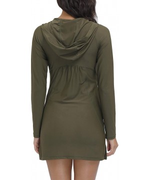 Women's Zip Hooded Rash Guard Long Sleeve Swim Shirt Coverups UPF 50+ with Pocket - Olive Green - CB194TD3C4A $29.72-Rash Guards