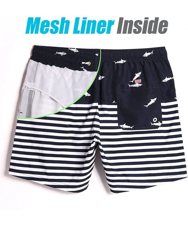 Mens Quick Dry Printed Short Swim Trunks with Mesh Lining Swimwear Bathing Suits - 855555-navy and White - C718GO4O73D $15.86...