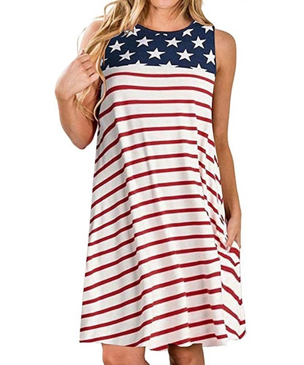 Summer Dresses for Women Beach Floral Tshirt Sundress Sleeveless Pockets Casual Loose Tank Dress - American Flag - CZ18SQ6EM0...